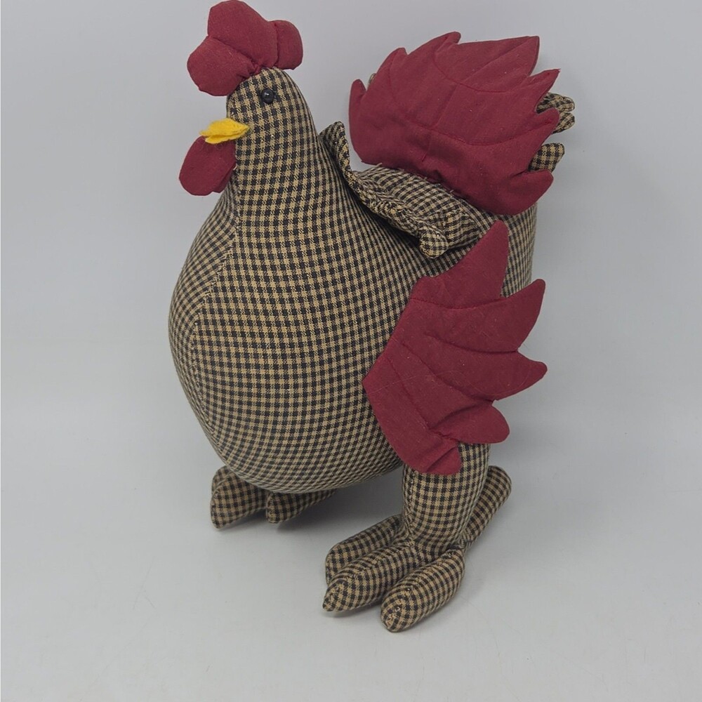 Vintage Rooster Chicken 10” Fabric Stuffed Cottage Core Decor Chicken